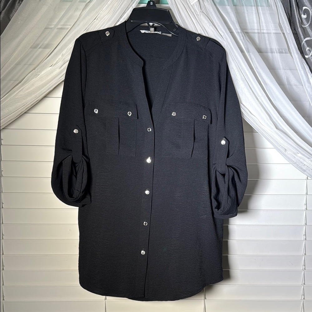 Calvin Klein Black Blouse with Silver Accents
